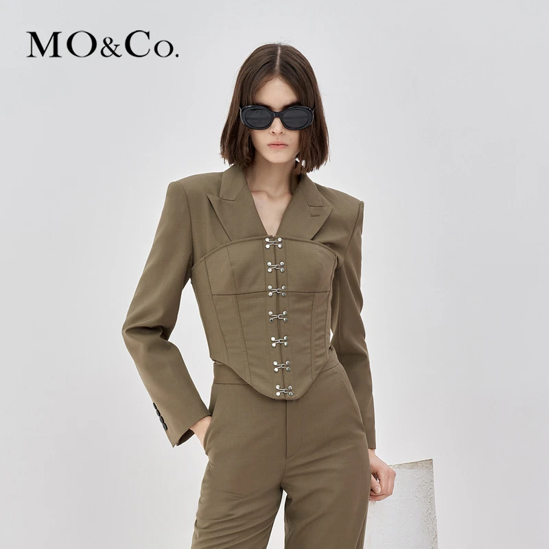 【诗语专属】MOCO秋复古抹胸短款西装外套两件套套装MBB3BLA004