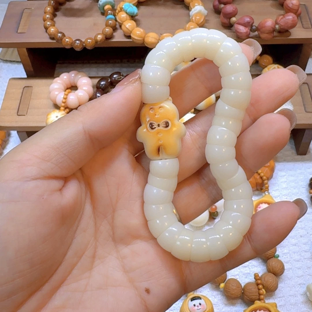 星月菩提吊坠白菩提大肠象牙果饼干熊