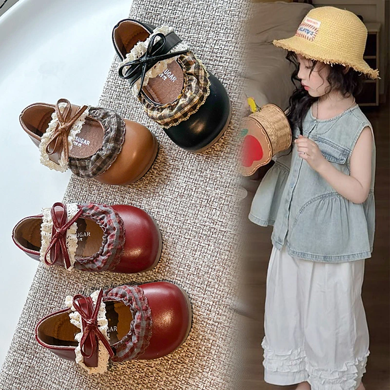 韩版女童公主鞋2025新款儿童蕾丝裙摆公主单鞋秋季软底百搭小皮鞋