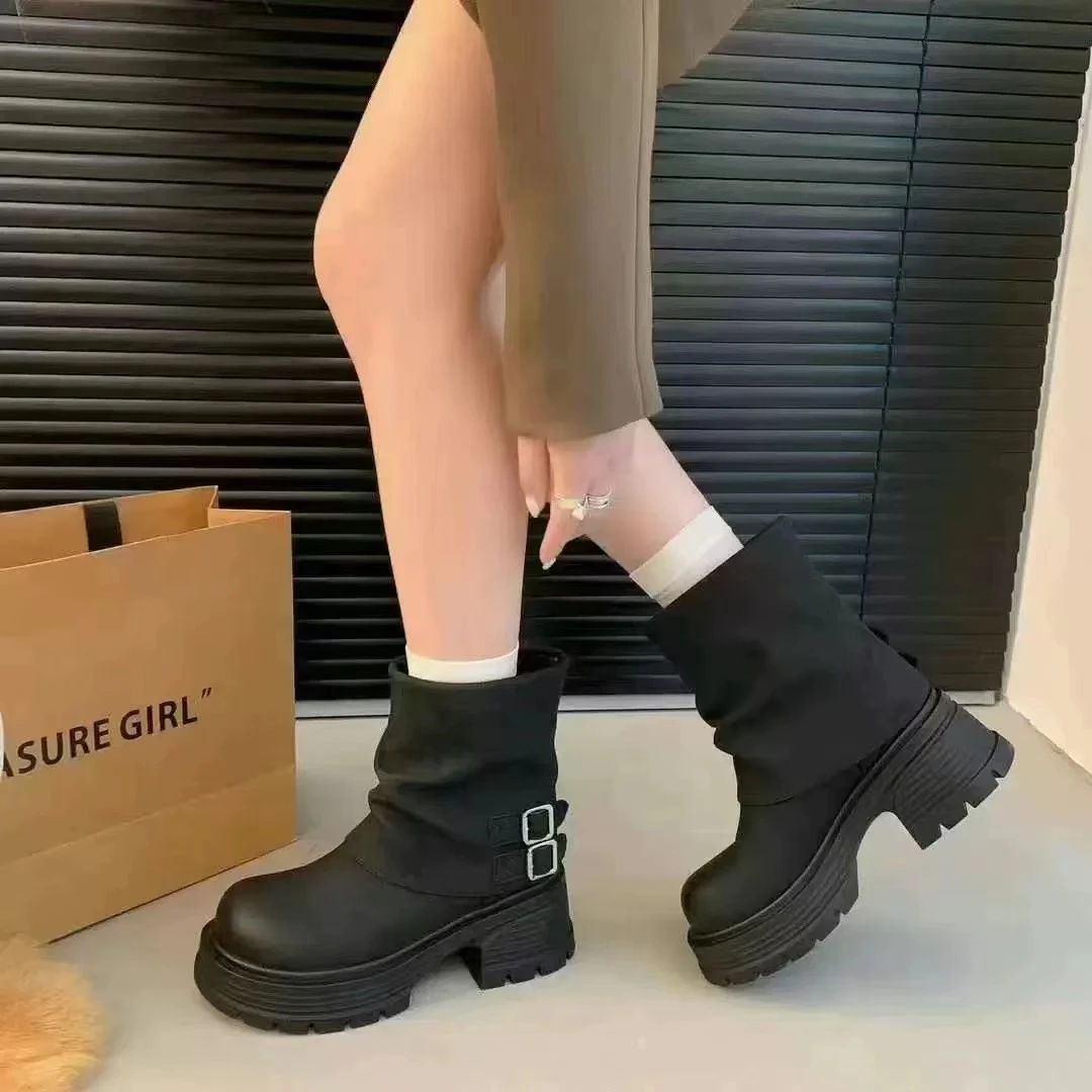 秋冬新款韩版通勤瘦瘦简约粗跟裸靴短靴815-9(加绒)