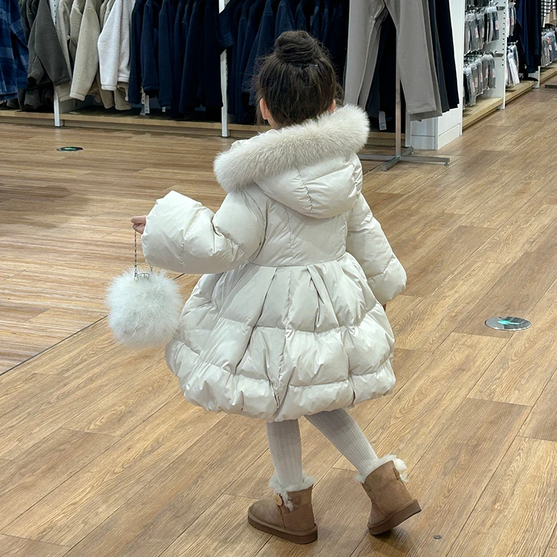 女童冬季羽绒服新款儿童洋气时髦高级感中长款90白鸭绒毛领外套