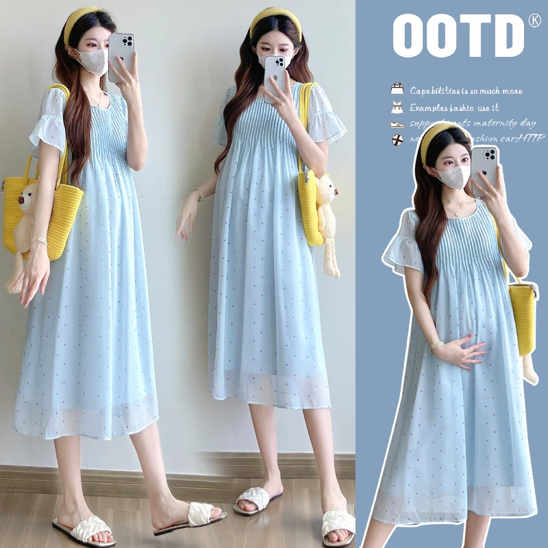 2025夏季新品孕妇装中长款连衣裙大码宽松设计感爱心减龄孕妇裙
