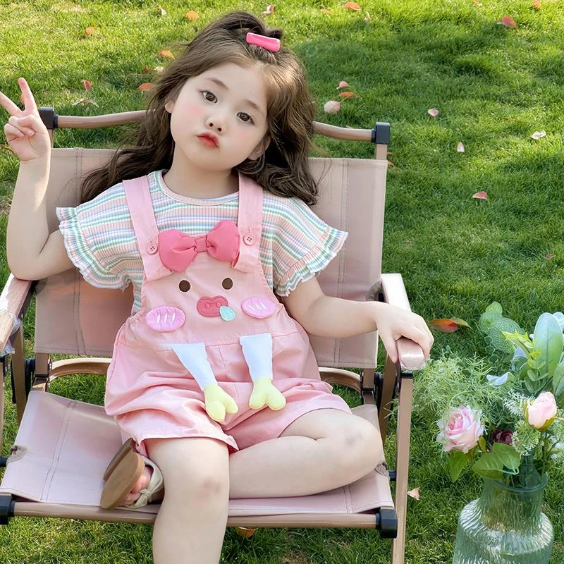 法国MK&UR.BV女童背带裤套装2025新款儿童装夏季可爱女童夏装套装