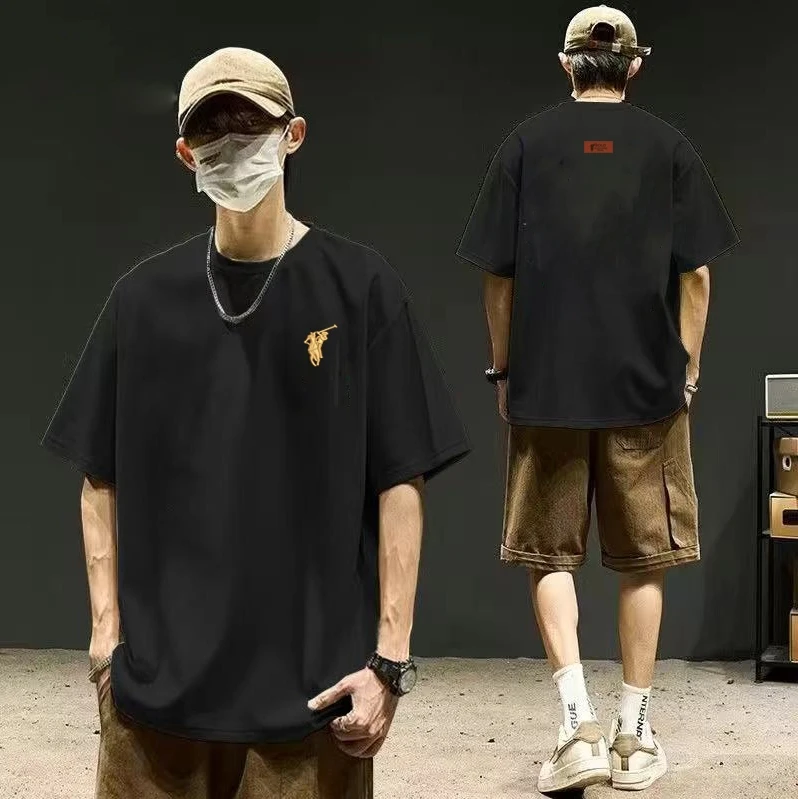 HUIHUANGPAUL/辉煌保罗全棉圆领纯棉短袖T恤刺绣款背标战马