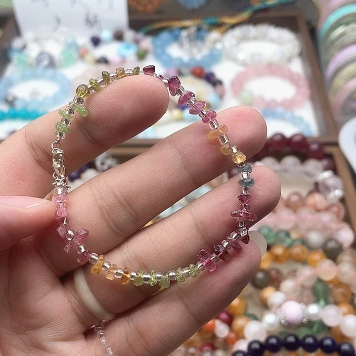 银S925镶嵌烟晶手链碧玺碎石