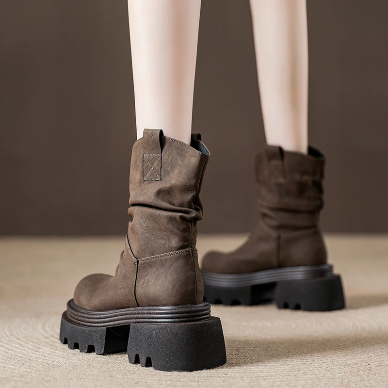 【DR明星同款】小众百搭！厚底洋气显瘦褶皱马丁靴女春秋单靴2025