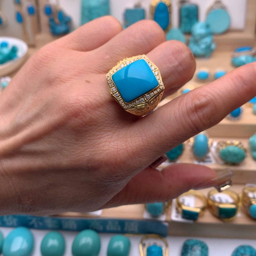 绿松石18K金镶嵌珠宝奇石