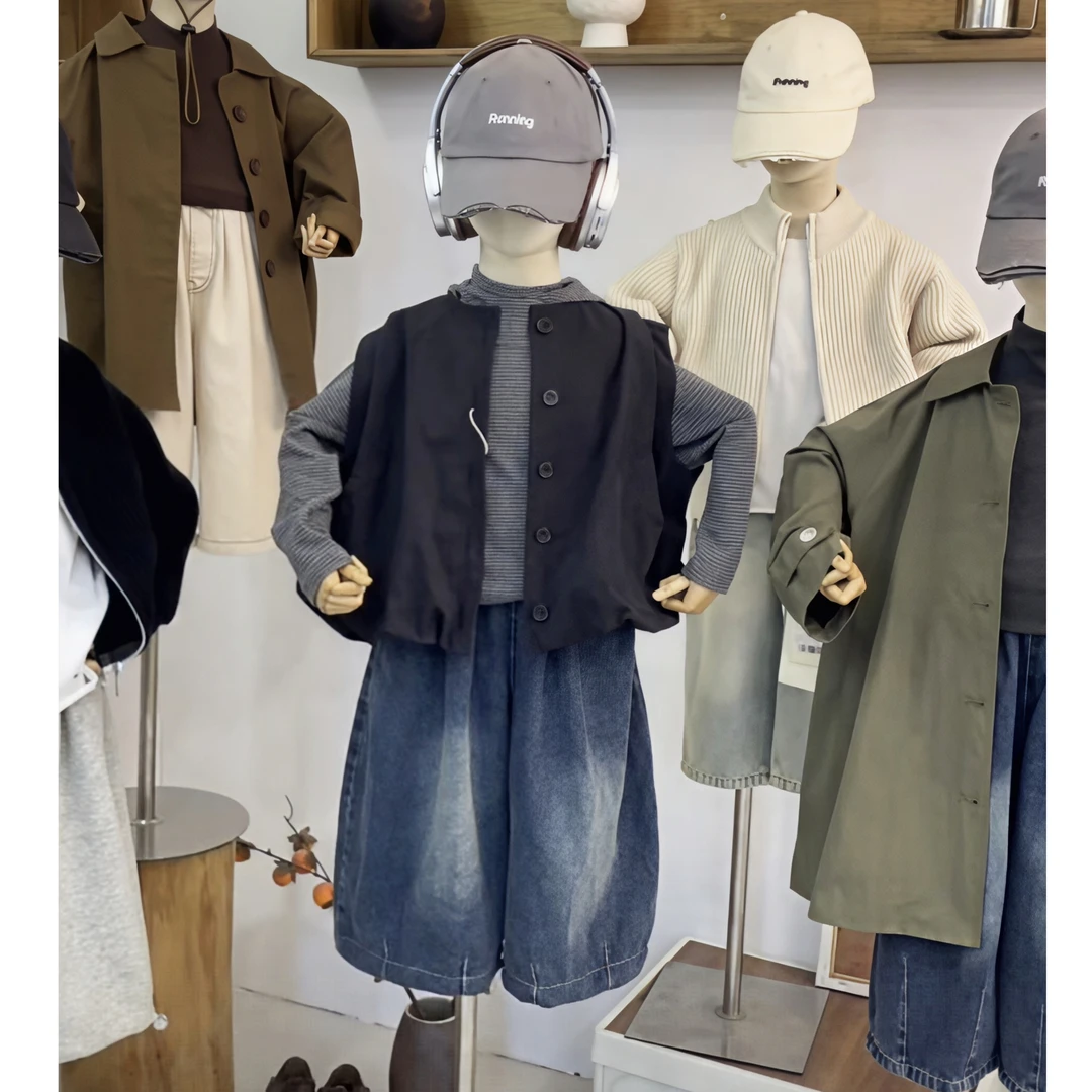 男童春秋款套装2025新款时髦男女童连帽卫衣痞帅马甲三件套潮FY