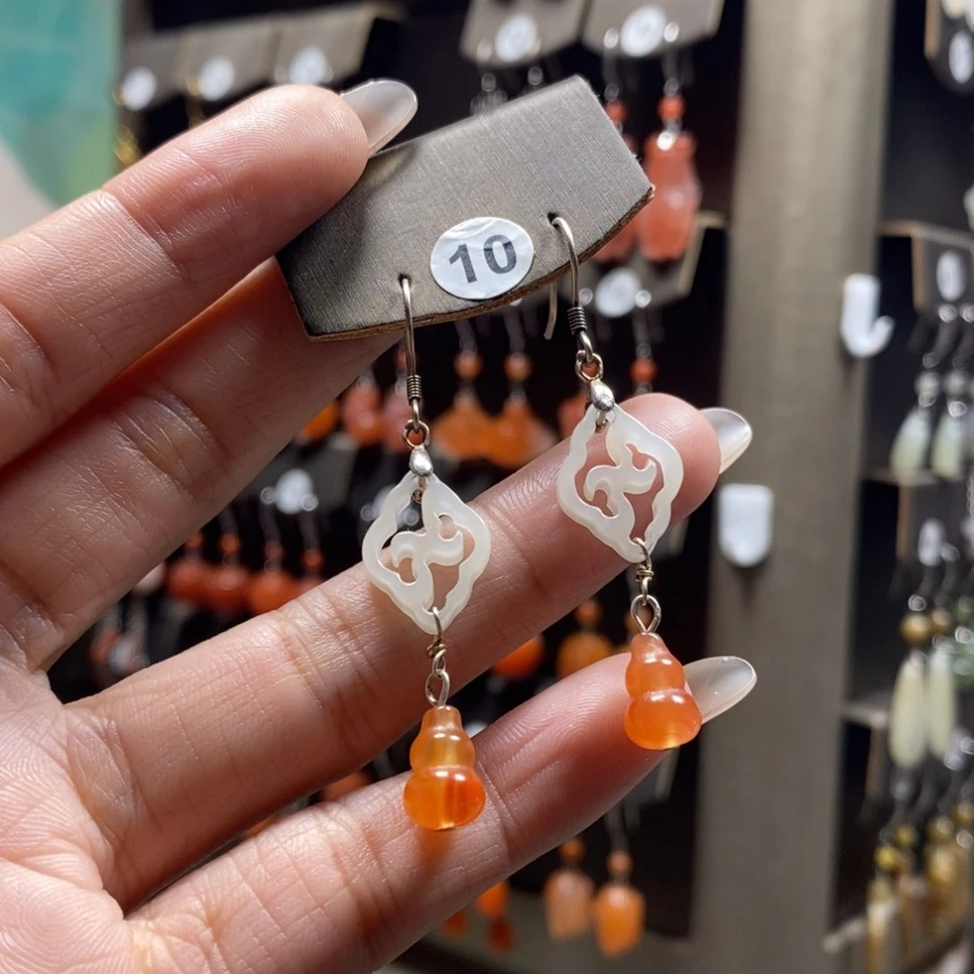 和田玉耳饰银S925镶嵌蓝****o