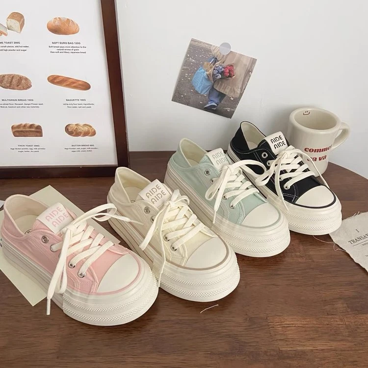 奶油色欧若风两穿厚底帆布鞋女秋季chic小众设计半拖一脚蹬小白鞋