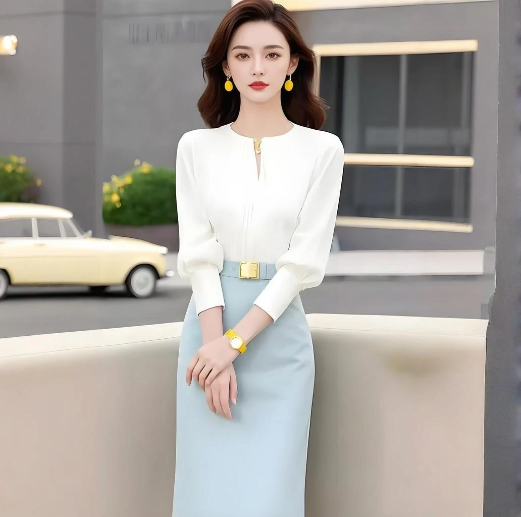 秋冬穿搭一整套盐系轻熟炸街洋气高级感小洋装白色上衣半身裙套装