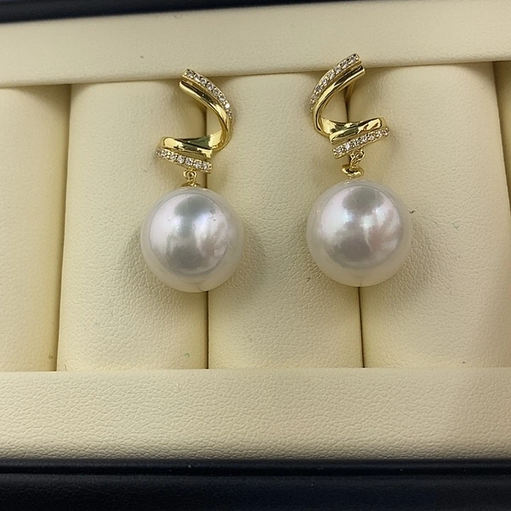 定制海水珍珠未镶嵌裸珠223澳白对珠13-14mm