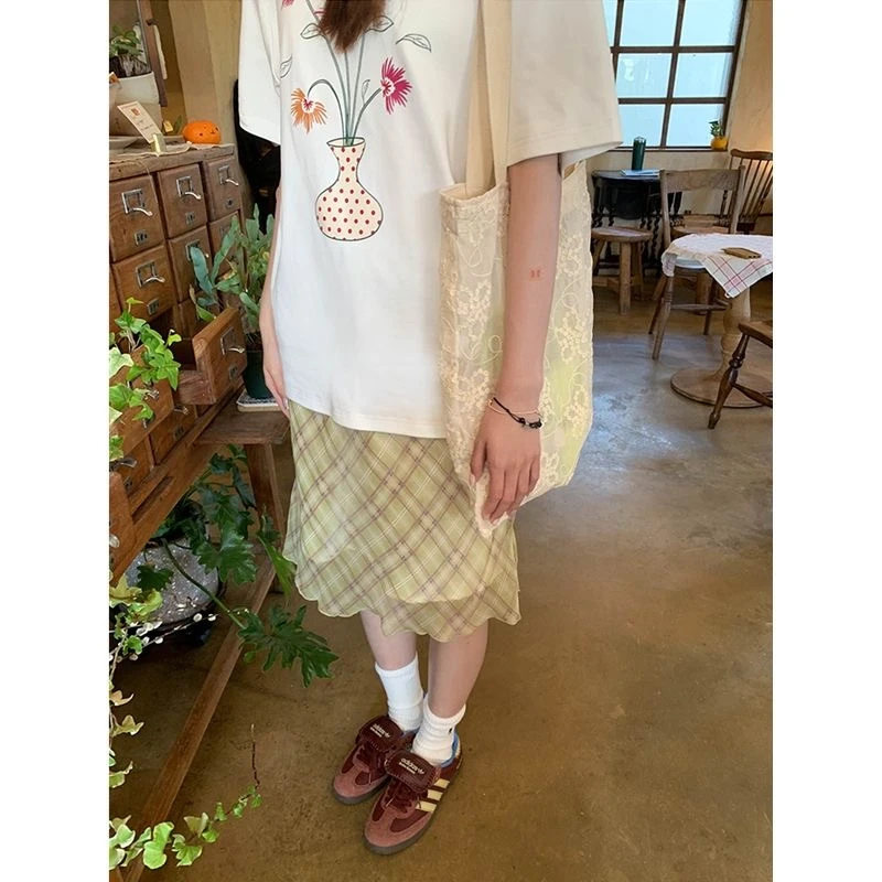 黄灿星河A字裙高腰半身裙甜美雪纺裙百搭宽松显瘦洋气小众