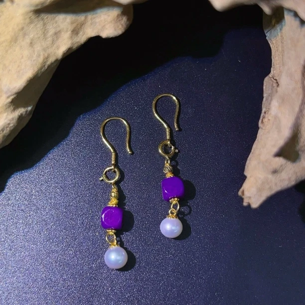 【圣芭黎】18k天然舒俱来耳环方圆帝王紫5多样性发一DD2022