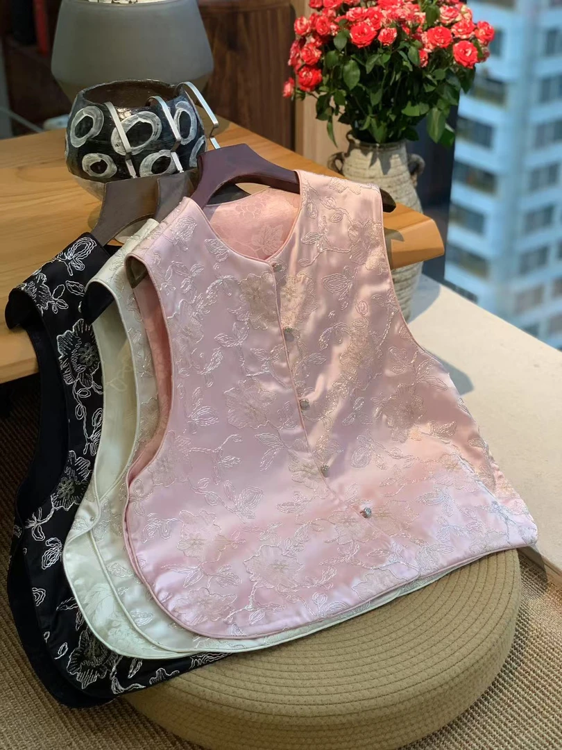 聆夏制造【金线牡丹】2025新中式时尚百搭三色春秋国风双面马甲