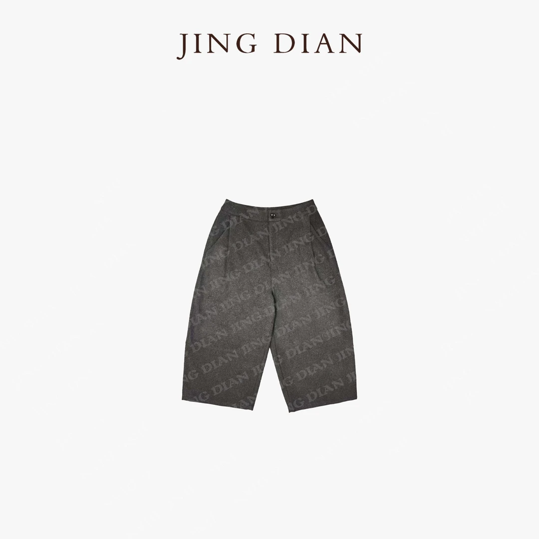 【JING DIAN】定制款黑灰色八分褶皱阔版西裤