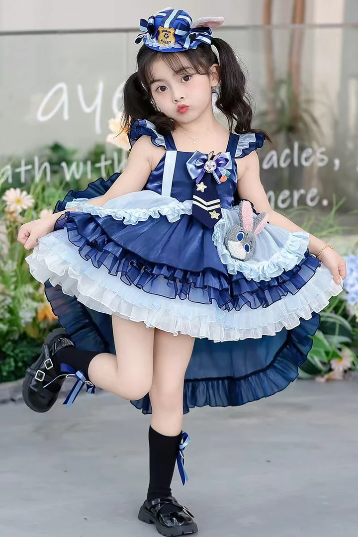 兔子警官蓬蓬裙宝宝女连衣裙公主裙秋季夏季吊带裙公主风童裙