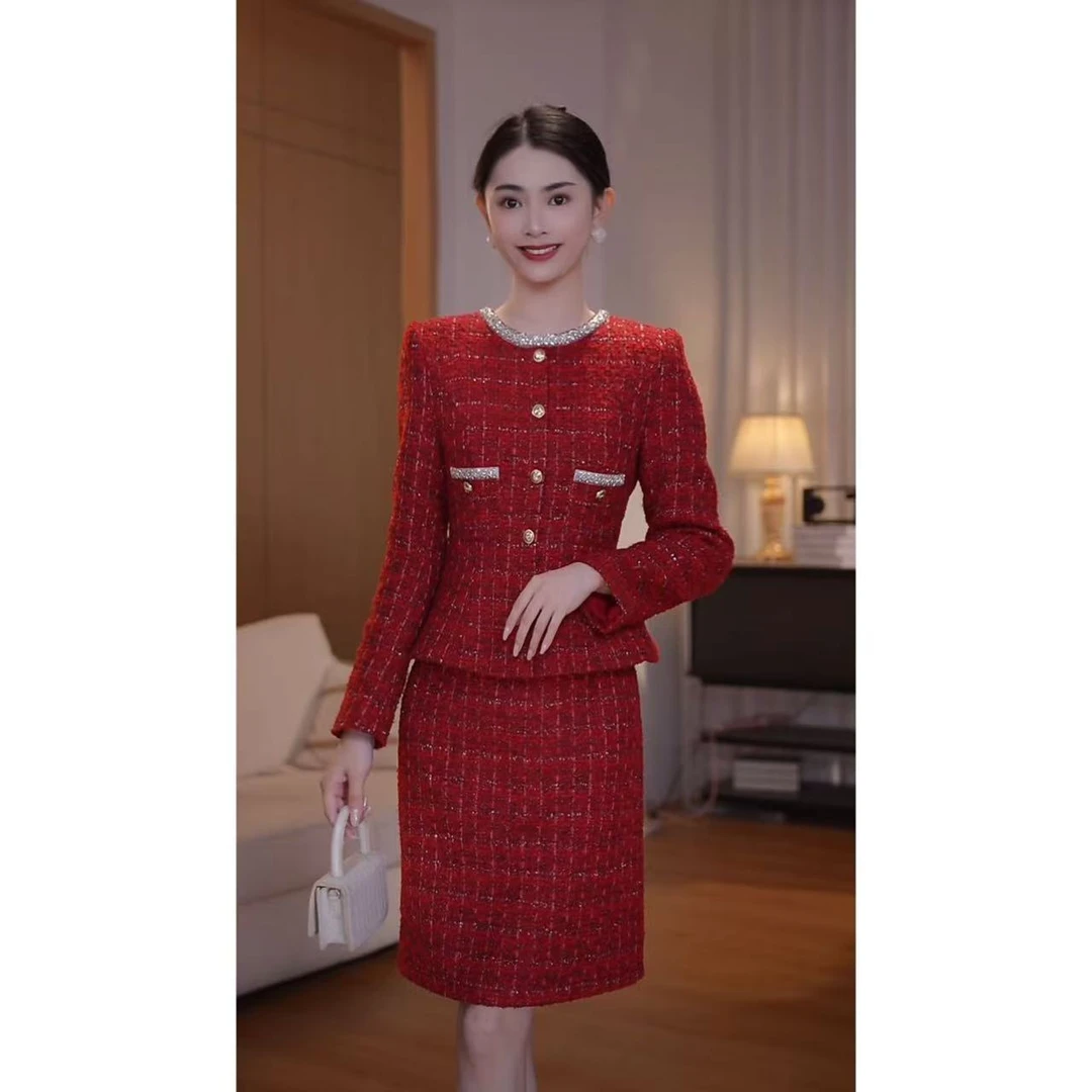 【古蔓诗上新！】9718轻奢时尚小香风气质收腰连衣裙