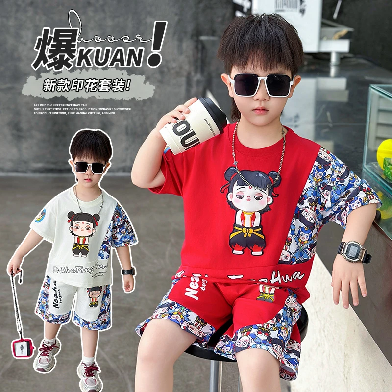哪吒衣服男童夏装套装2025新款夏季潮宝宝炸街网红纯棉中小儿童装