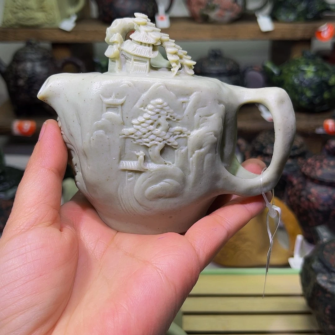 霏**雨石材冰碛玉小随形壶