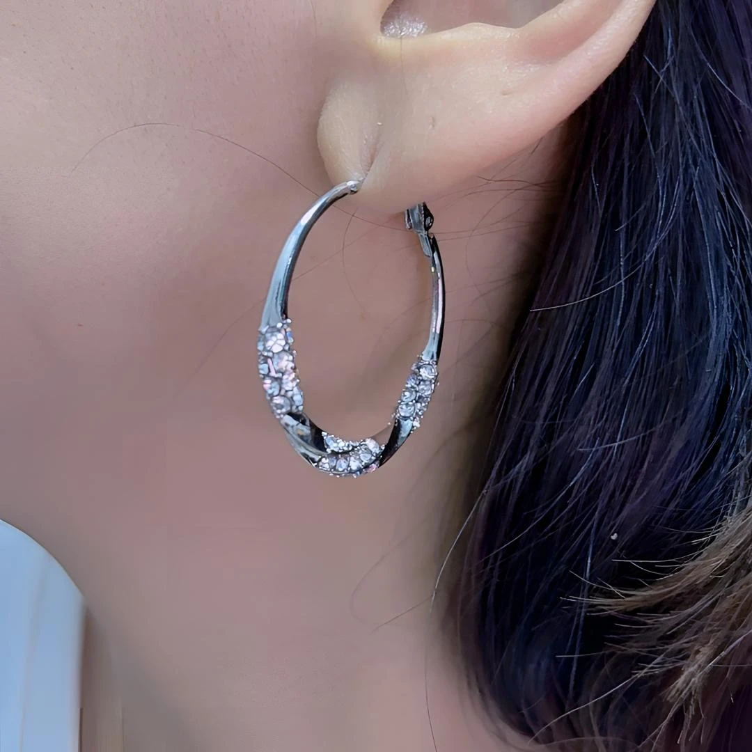 铜合金合成锆石耳饰 高级感女神气质素圈圆圈耳环简约闪钻圈圈