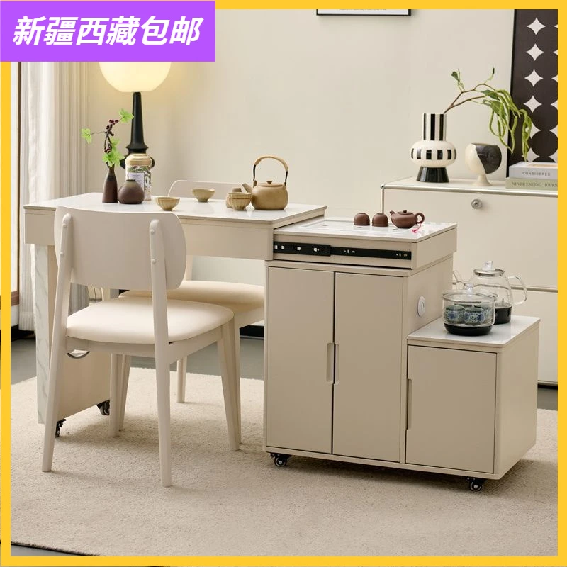 新疆包邮轩缘移动伸缩旋转茶车奢华烧水壶一体阳台家用小户型岩板