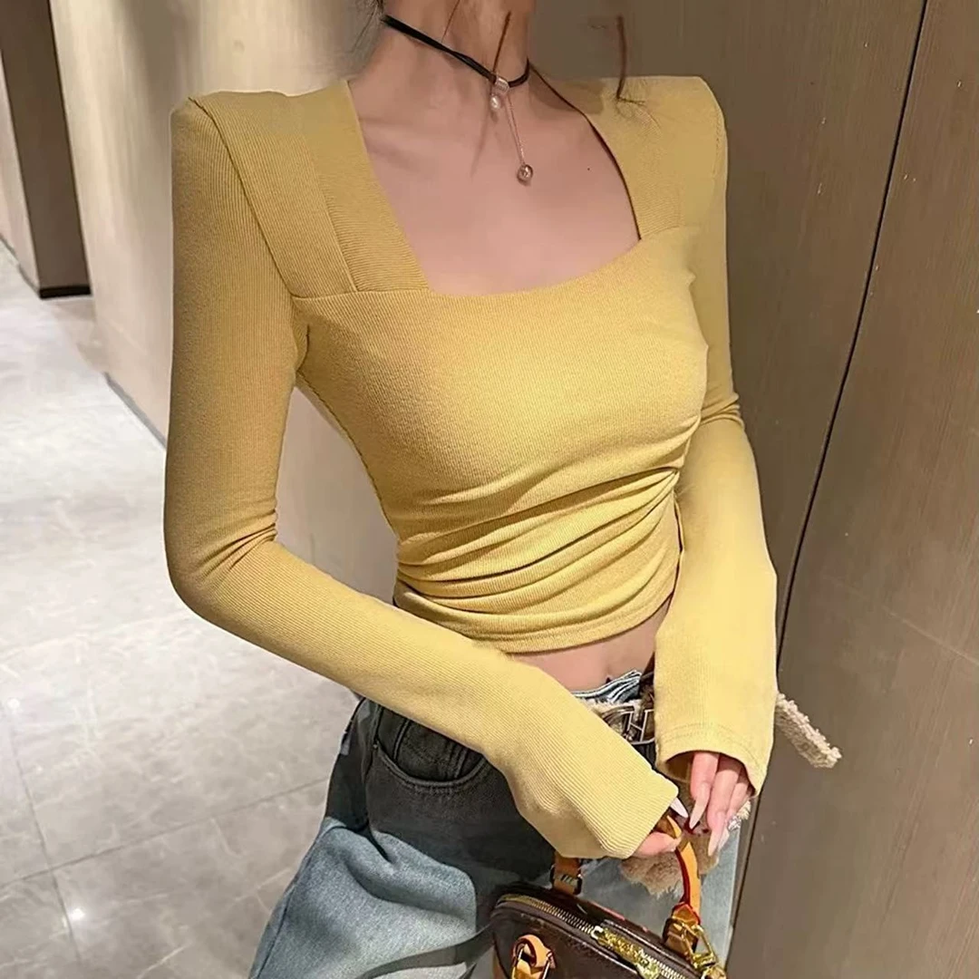 6-8运补【慕斯双面绒】方领上衣时尚百搭显瘦修身长袖打底衫女6612