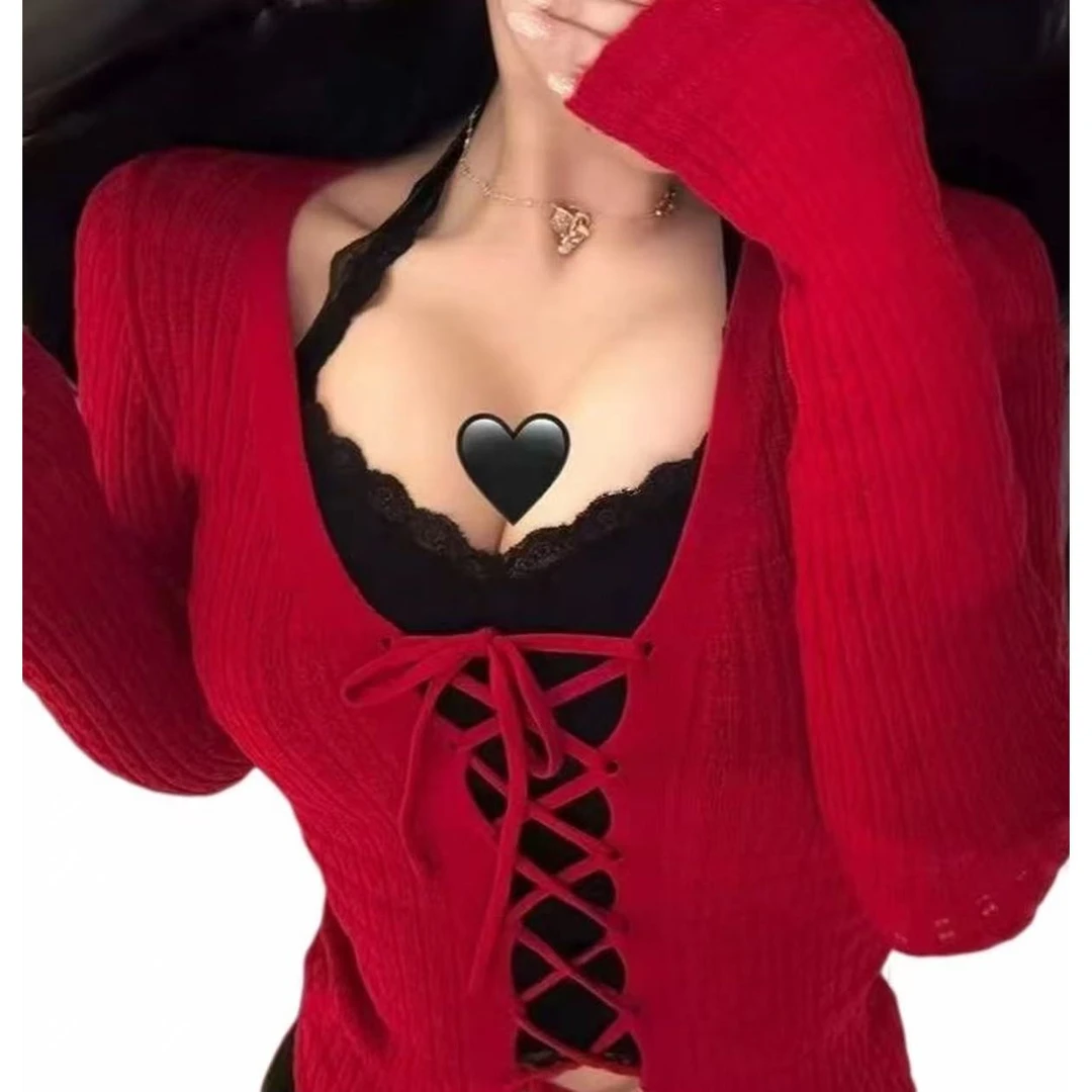 （倩倩）秋冬季新款绑带长袖打底衫收腰修身内搭上衣女