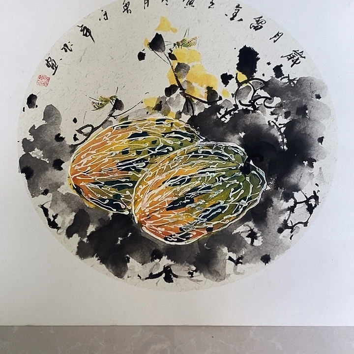 国画微瑕 鲁守年老师手绘作品三尺斗方卡纸