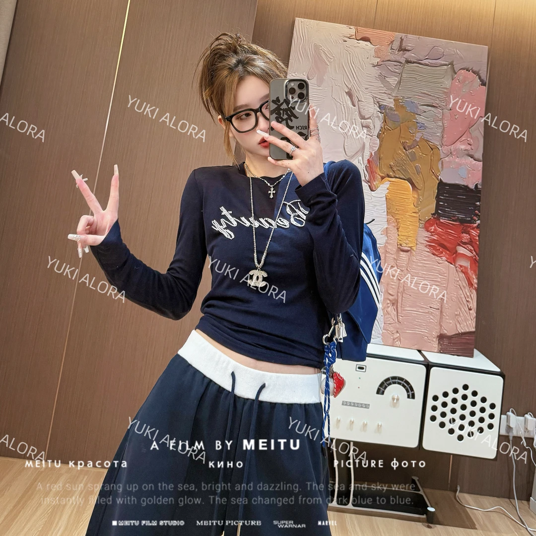 【LLU李】新款长袖刺绣圆领修身显瘦打底衫 LLU-00215