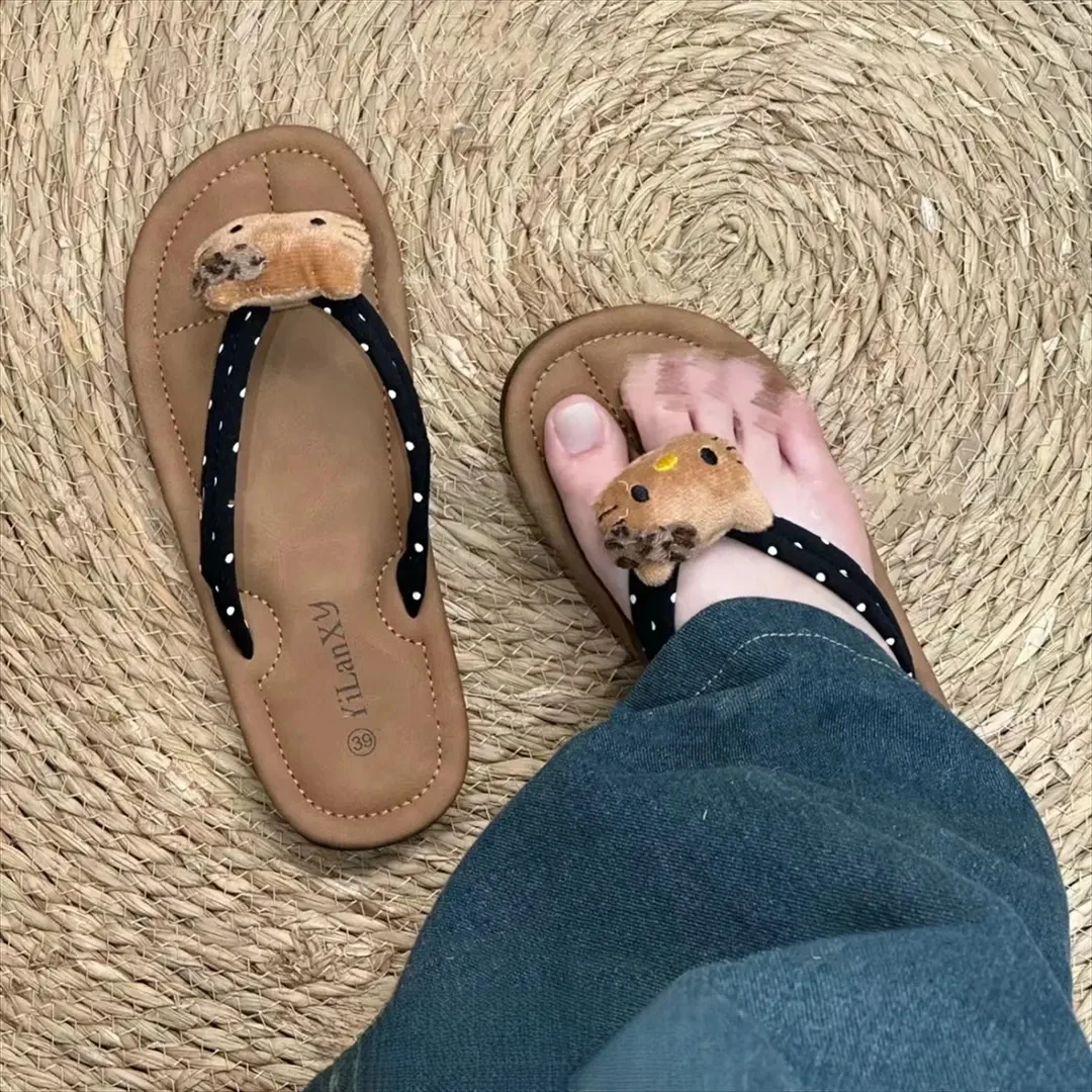 可爱卡通平底人字拖鞋女夏季时尚外穿2025新款网红百搭软底凉拖鞋