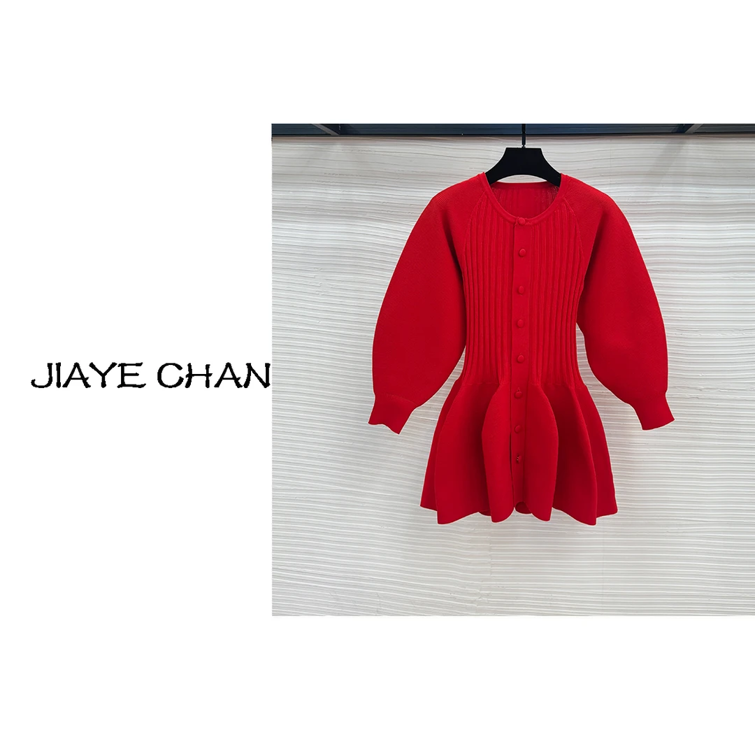 JIAYE CHAN新年红气质显瘦高级感花苞针织开衫