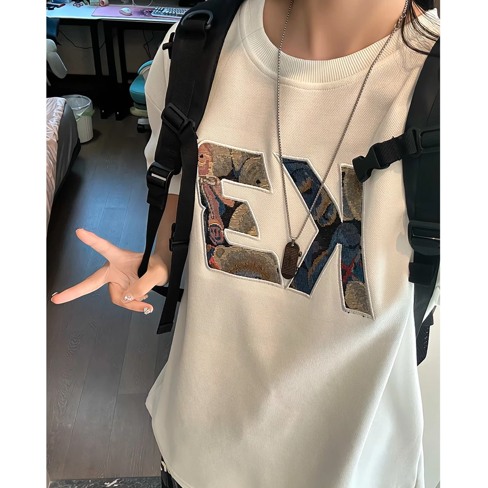 美式潮牌小熊贴布刺绣短袖T恤男女夏季百搭半袖ins潮流体恤衫上衣