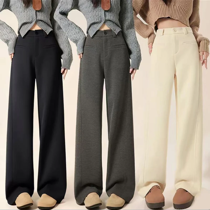 8831【秋季新款】醋酸羊绒裤高腰遮肉显瘦休闲直筒裤