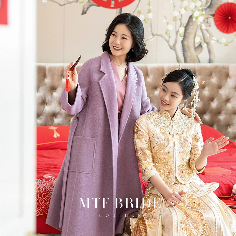 满庭芳华【浣花溪】喜妈妈结婚宴礼服紫色羊毛呢子婆婆高端大衣外套