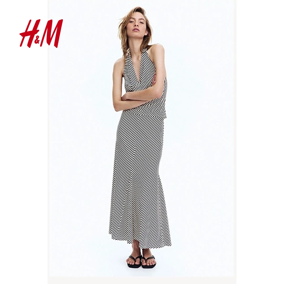 HM2025夏季新款女装时尚知性风绉感A字半身长裙1284906