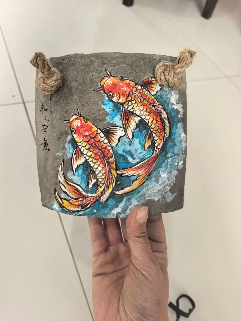 瓦片画丙烯挂画茶室映古风