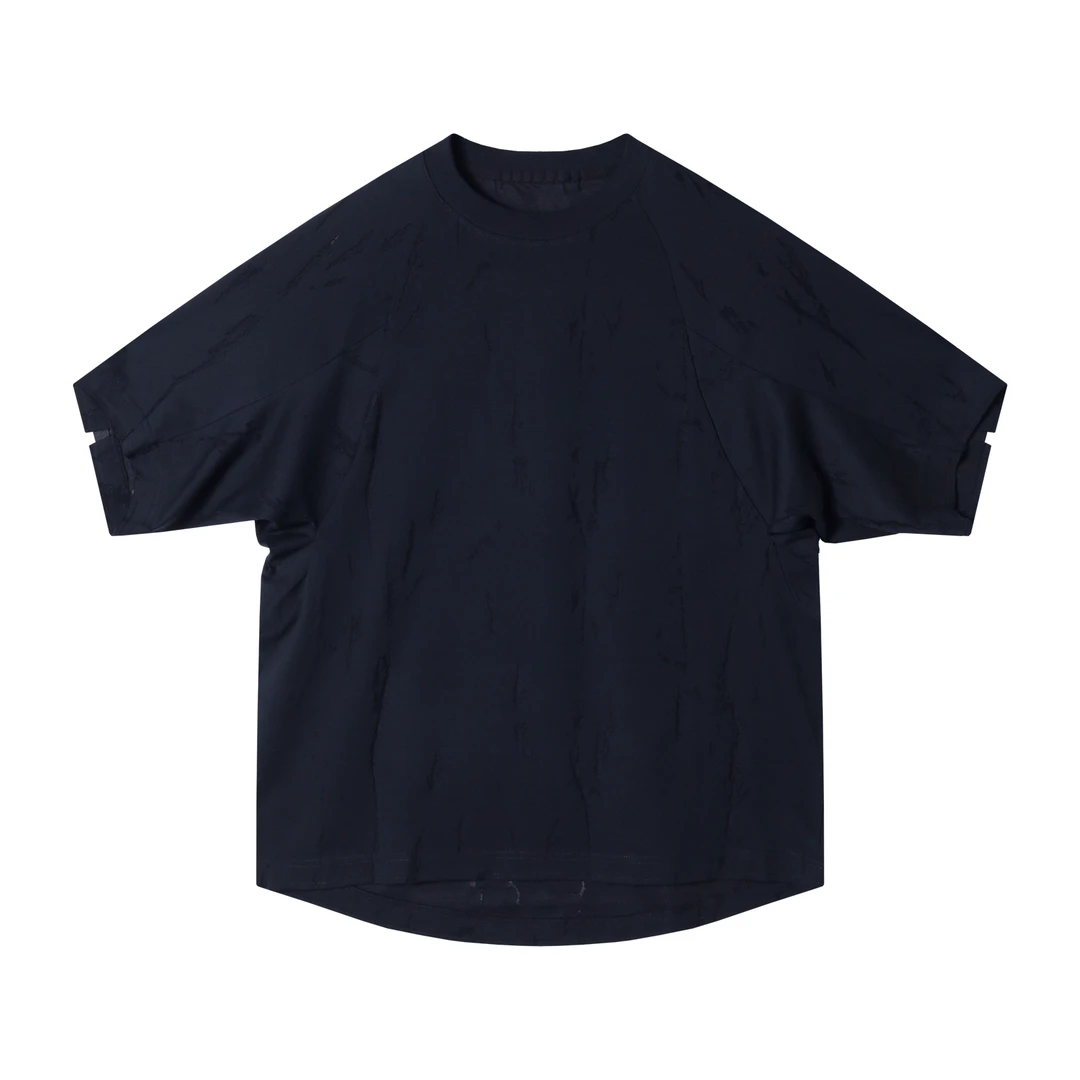 夏季新款时尚个性百搭时髦不规则解构剪裁暗纹韩版廓形宽松上衣