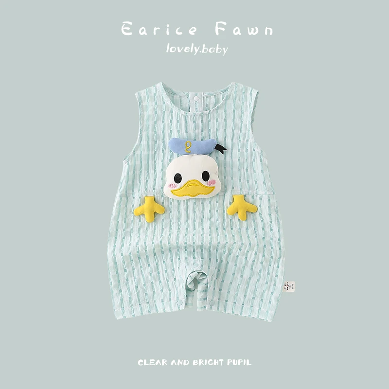 DZ婴儿夏季薄款无袖连体衣男女宝宝可爱超萌爬爬服满月百天生日1