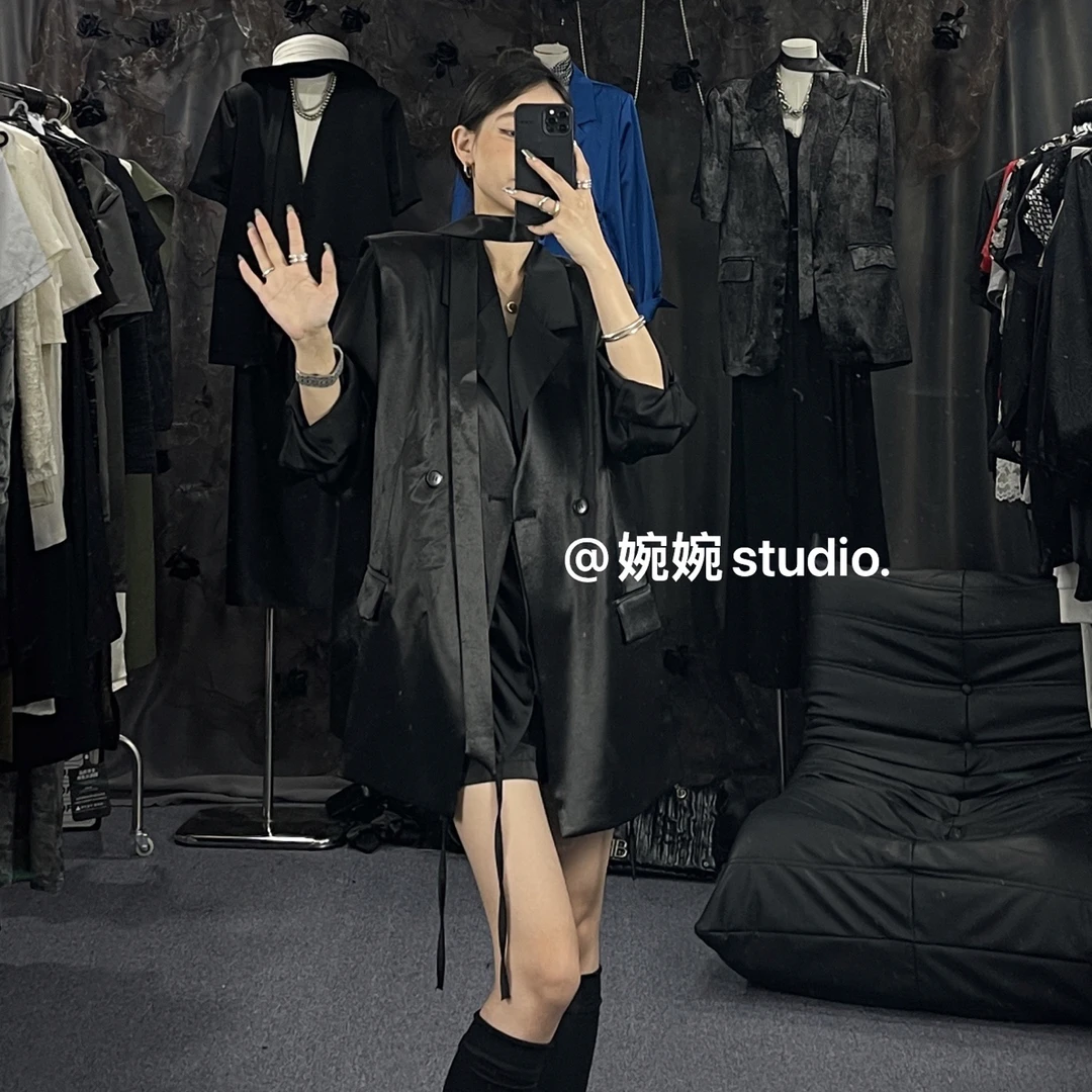 【婉婉studio】百搭醋酸气质款开衫V领早秋马夹马甲宽松秋季欧美风