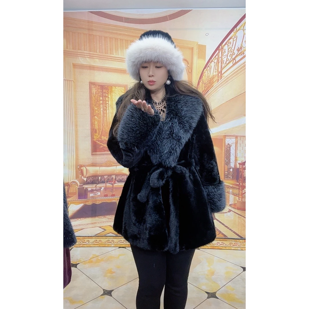 79819气质轻奢秋冬女开衫翻毛领系带宽松外套