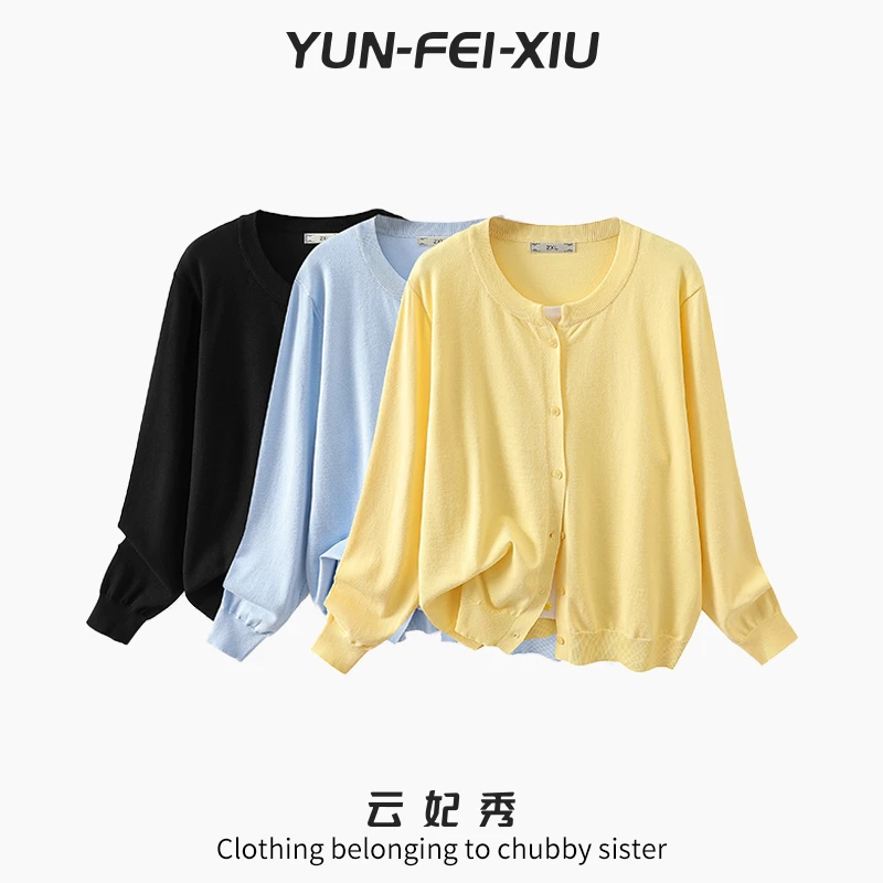 云妃秀大码女装针织衫简约拼接假两件上衣微胖显瘦时尚通勤秋3152