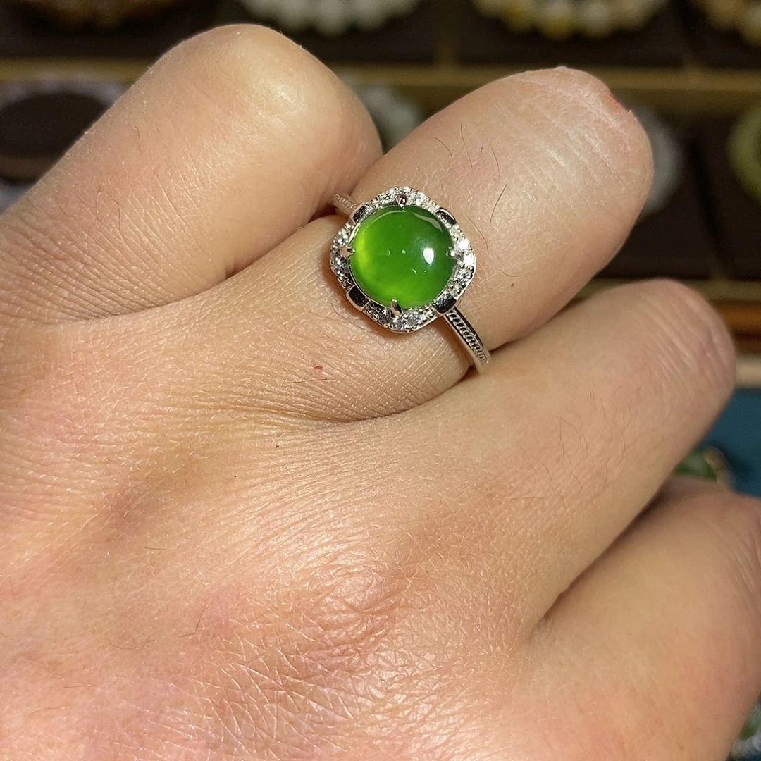 【闪购商品】银S925镶嵌戒指和田玉（碧玉）