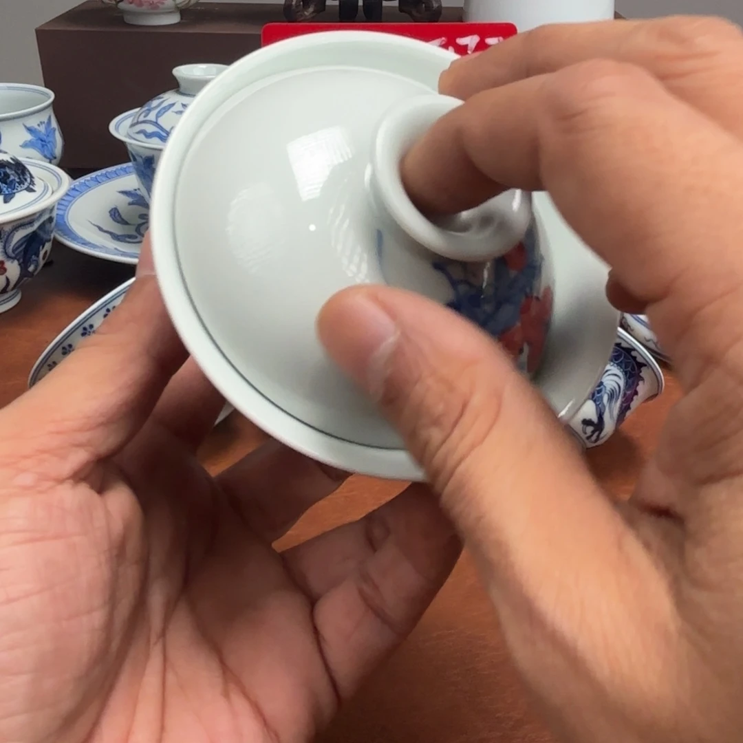 摆件陶微瑕手绘大公鸡盖碗景德镇发货