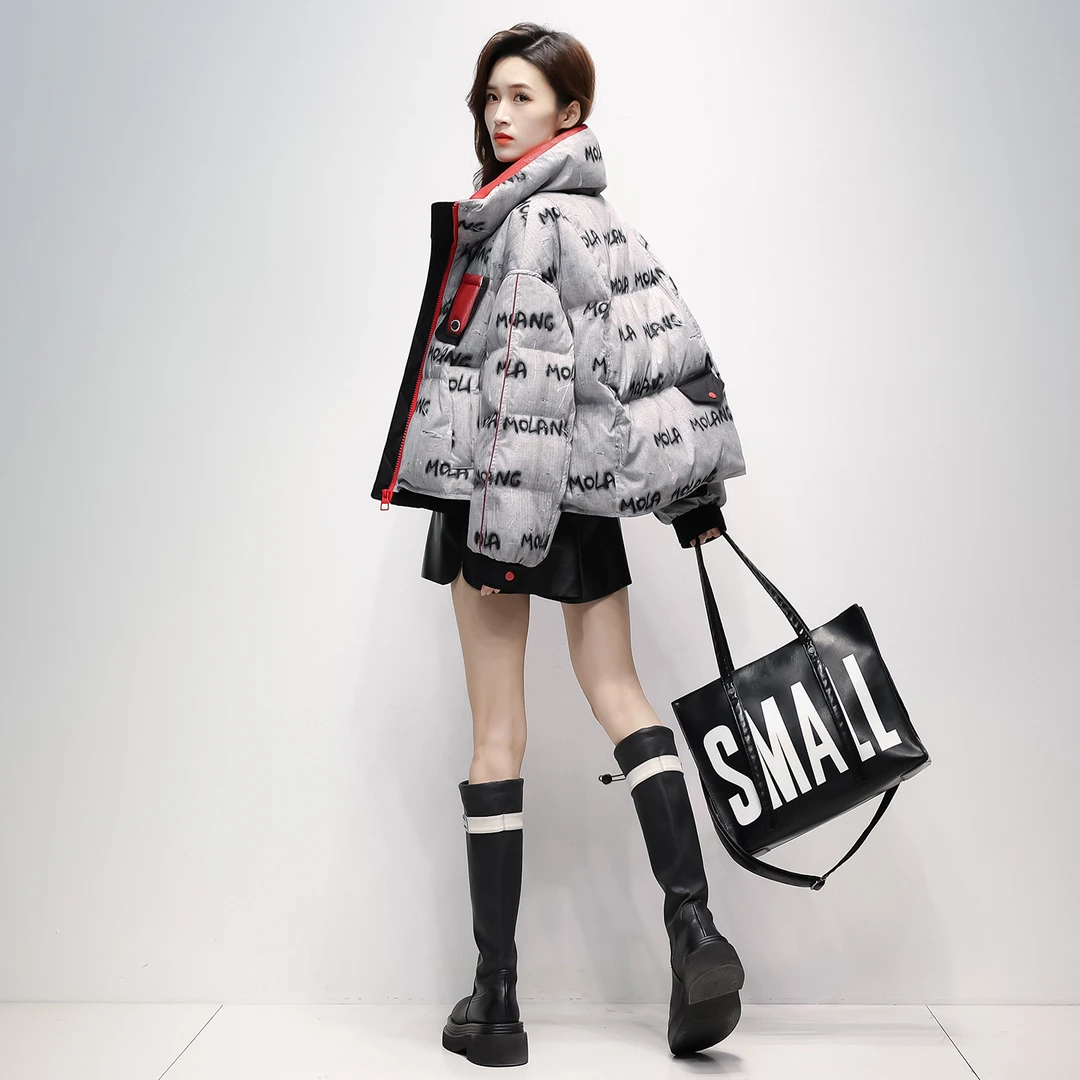 潮牌设计感短款立领羽绒服女2025新款蓬松舒适防风防寒冬装外套潮