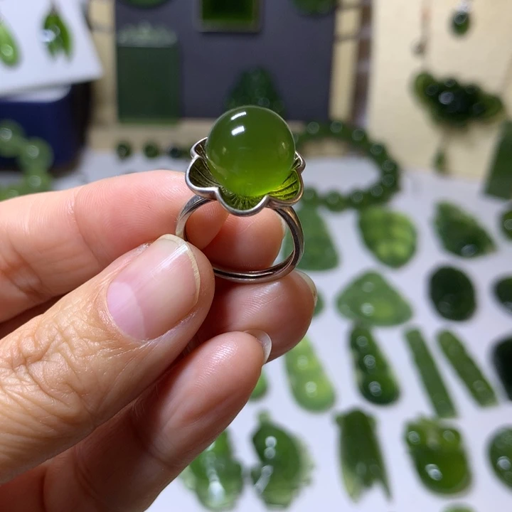 岫玉戒指银S925镶嵌戒指