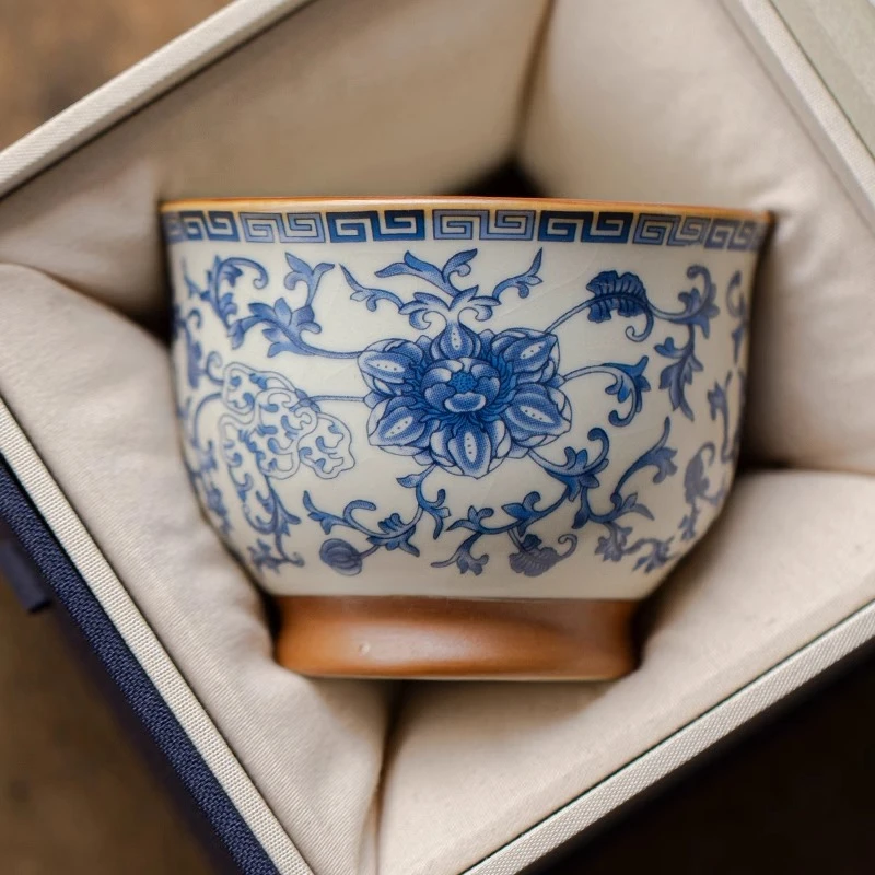 汝窑青花茶杯主人杯高档个人专用单杯喝茶茶盏茶具大号陶瓷品茗杯