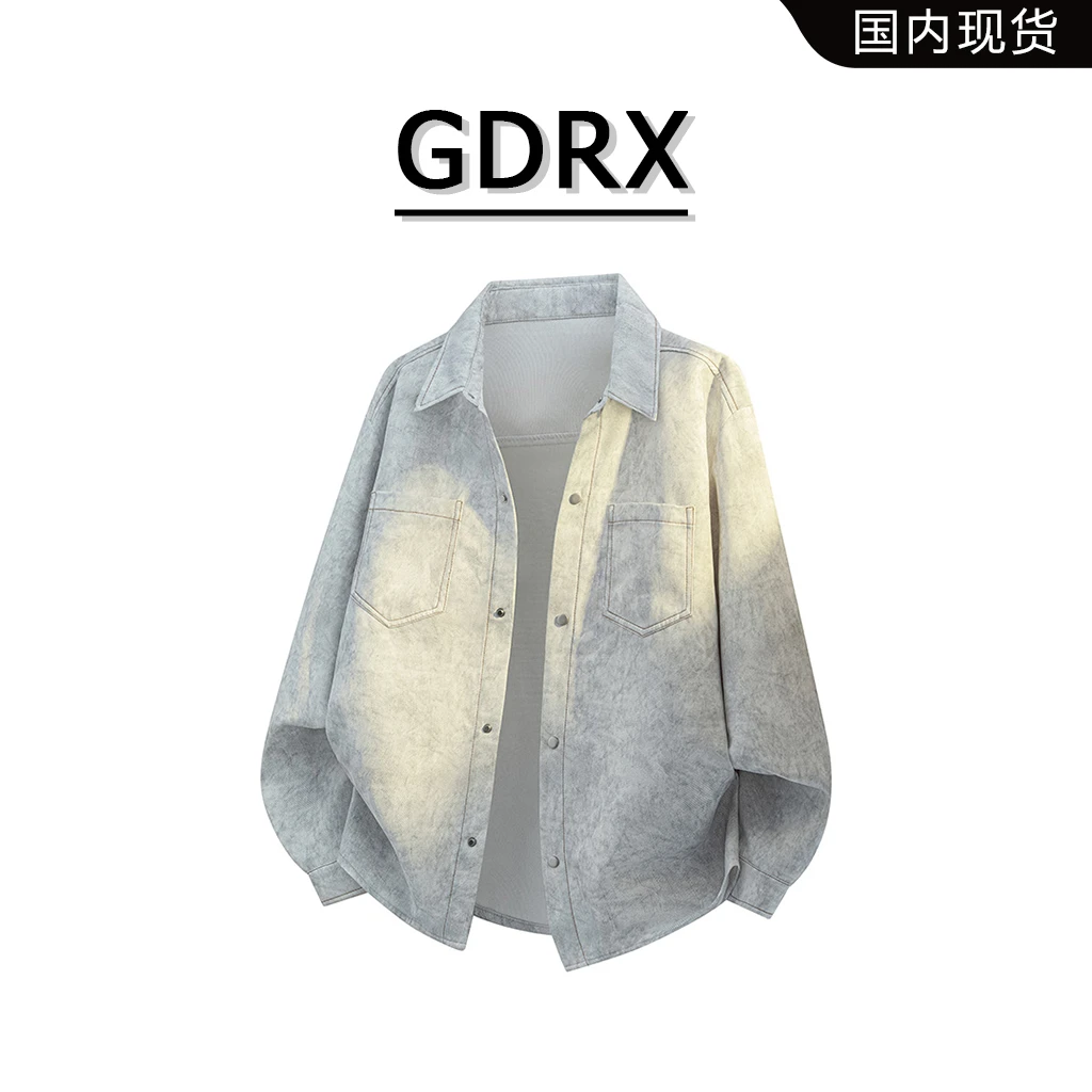 GDRX美式复古工装男士多口袋衬衫2025秋季新款宽松扎染长袖衬衣