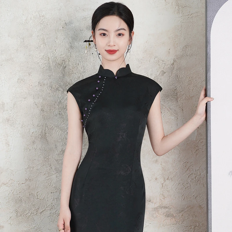 新中式旗袍高端日常可穿2025夏季素雅国风老上海裙子无袖改良礼服