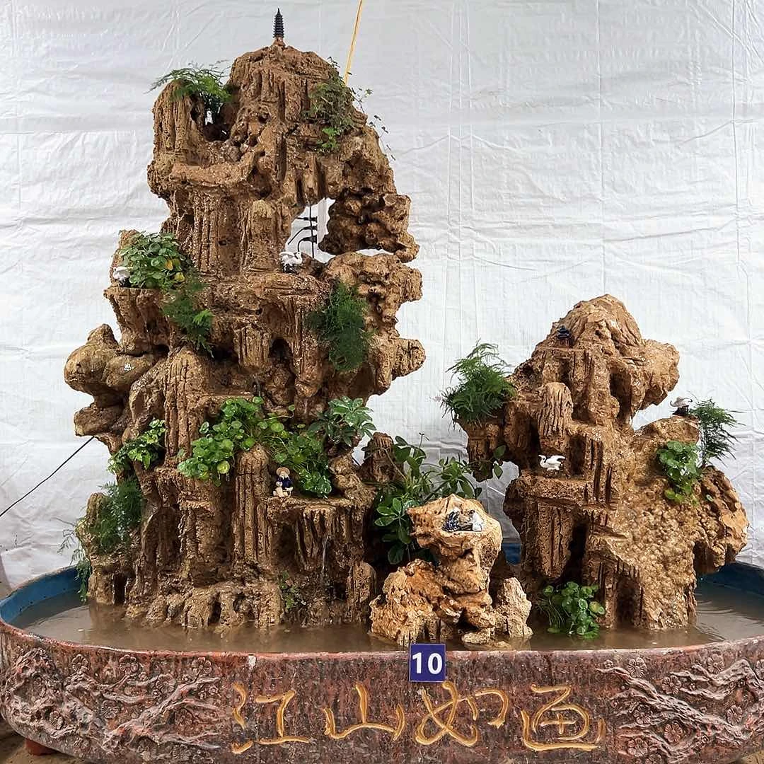 泥塑水泵摆件绿植盆吸水石